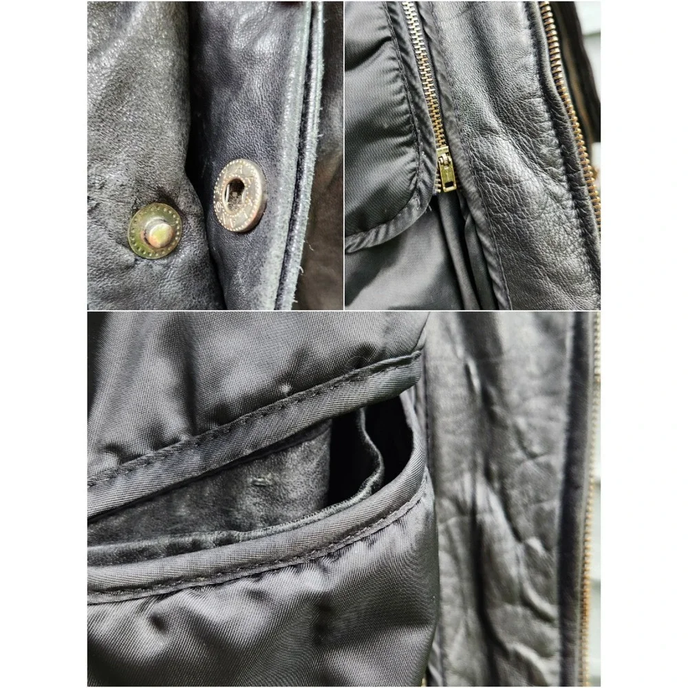 Wilsons Leather Bomber Jacket Black Thinsulate Padded Shoulder Vintage Large
